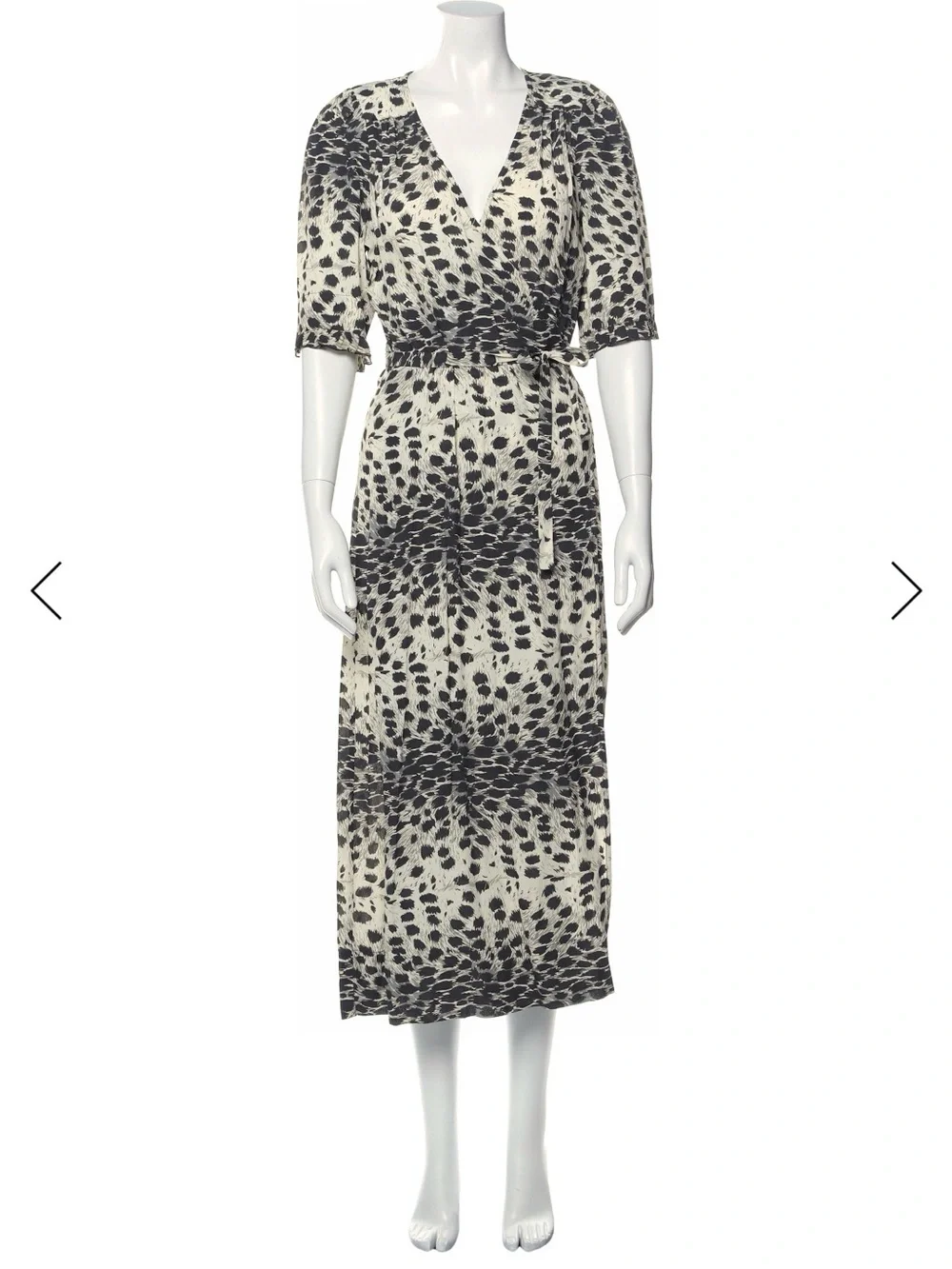 Sea New York Black and Cream Print Midi Wrap Dress